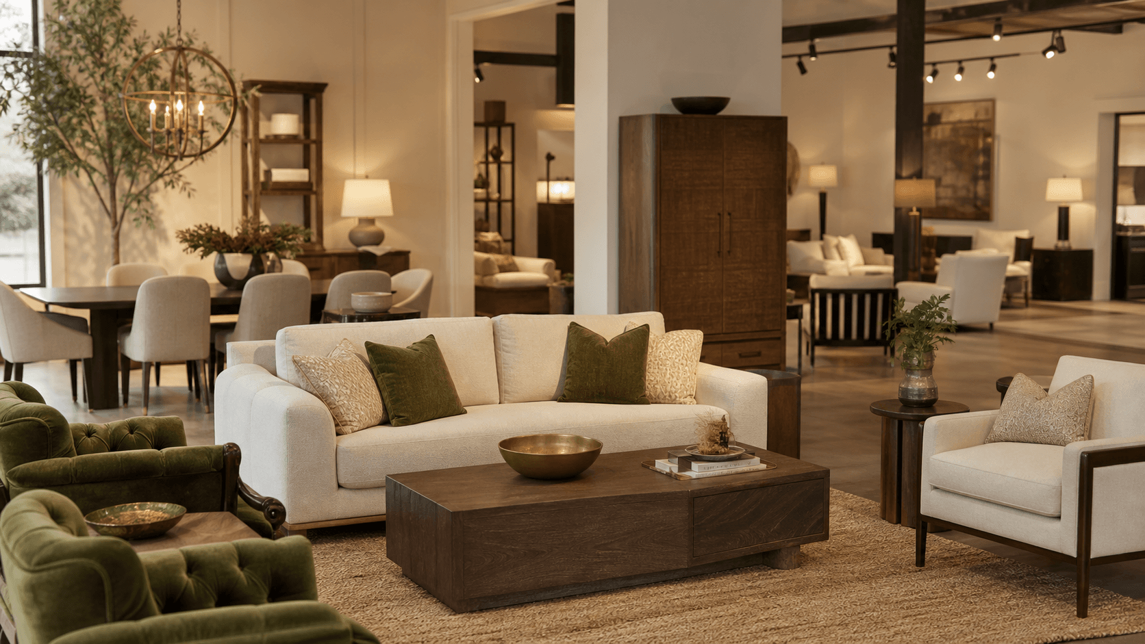 Furniture showroom with curated living and dining sets
